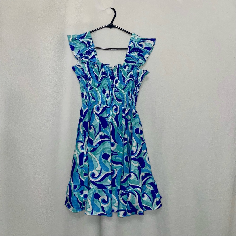 Hill House Home Elizabeth Nap Dress in Ocean Kaleidoscope Linen print NWT